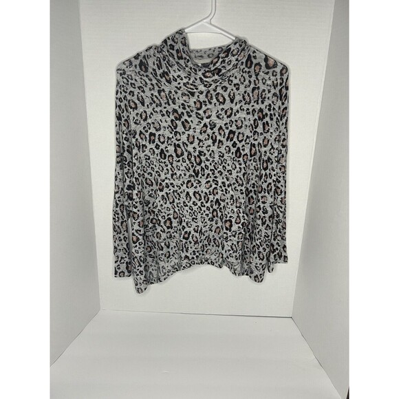 Sundry Leopard Animal Print Knit Hoodie Sweatshirt Size 0 XS Made In USA Viscose - Picture 1 of 6
